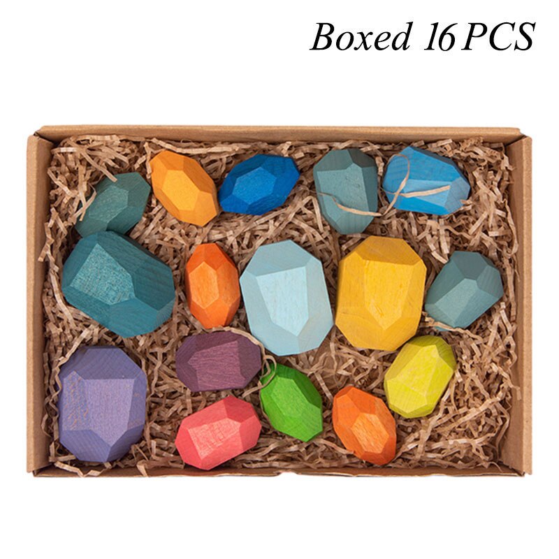 Kinderen Houten Kleurrijke Steen Jenga Bouwsteen Educatief Speelgoed Nordic Stijl Regenboog Stapelen Spel Houten Speelgoed: J-Boxed 16pcs