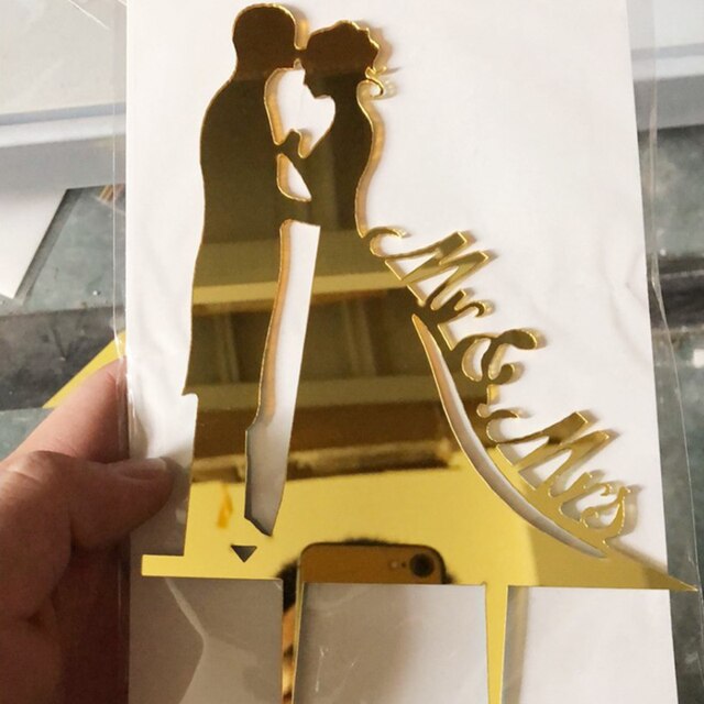 Wedding Cake Topper Mr Mrs Bride Groom Cake Decoration for Proposal Engagement and Wedding Gold and Black: F Gold