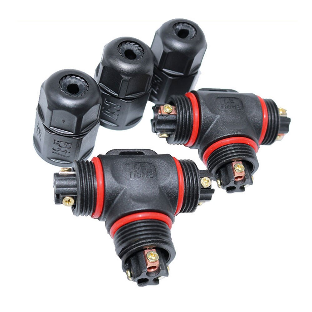 IP68 Waterproof Connector 2pin 3pin Electrical Terminal Adapter AC 40A Sealed Retardant T Shape LED Light Outdoor Wire Connector