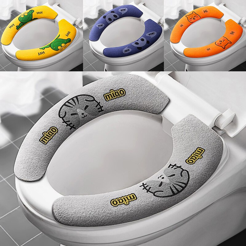 Closestool Sticky Seat Mat Toilet Seat Cover Crystal Velvet Soft WC Paste Washable Reusable Bathroom Warmer Seat Lid Cover