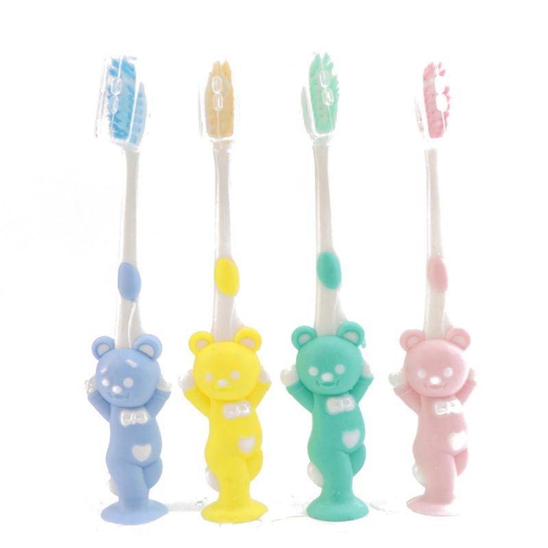 4 PCS Bambini Spazzolino Cartone Animato Spazzolino Da Denti Per Bambini di Bambù del Carbone di Legna Morbido Dei Capelli Set Silicone Sveglio Pulire I Denti Spazzolatura Spazzolino Da Denti: 02 4pcs