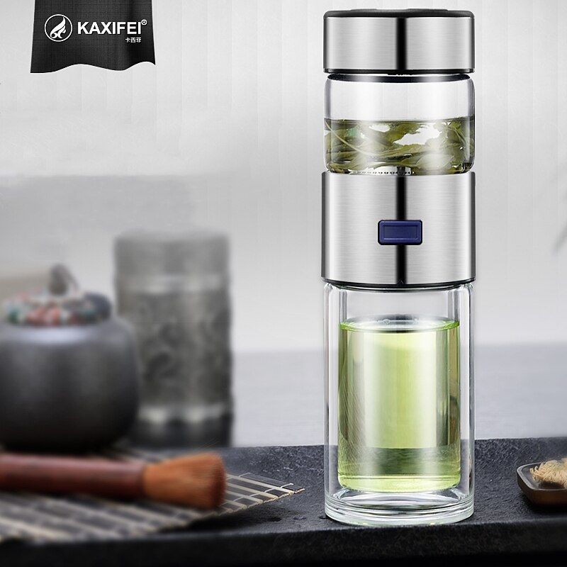 KAIXIFEI XXXml My Glass Water Bottle Leakproof For Water Tea Drinker With Rope and Stainless Steel Tea Infuser Portable Tumbler