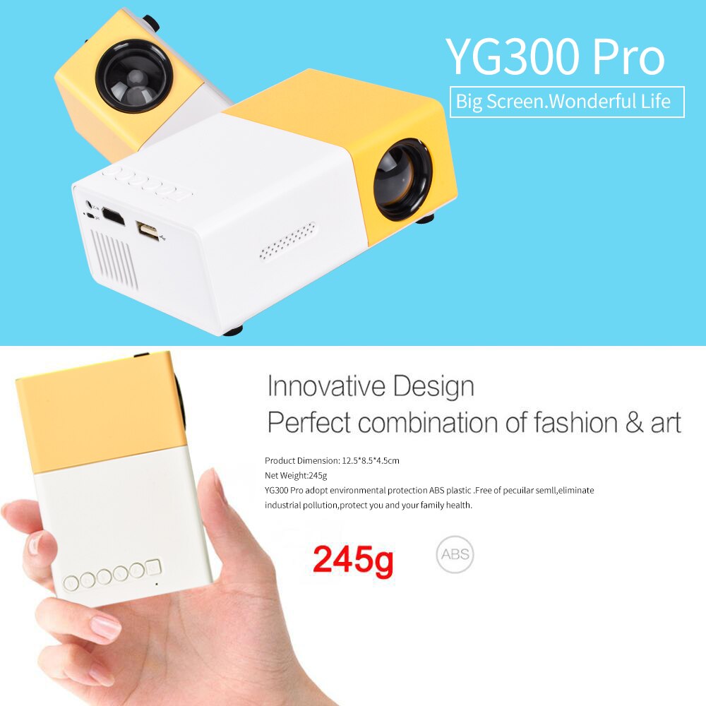 Salange mini proyector LED YG300 Pro, reproductor multimedia de vídeo para el hogar, portátil, con HDMI, USB, 1080P