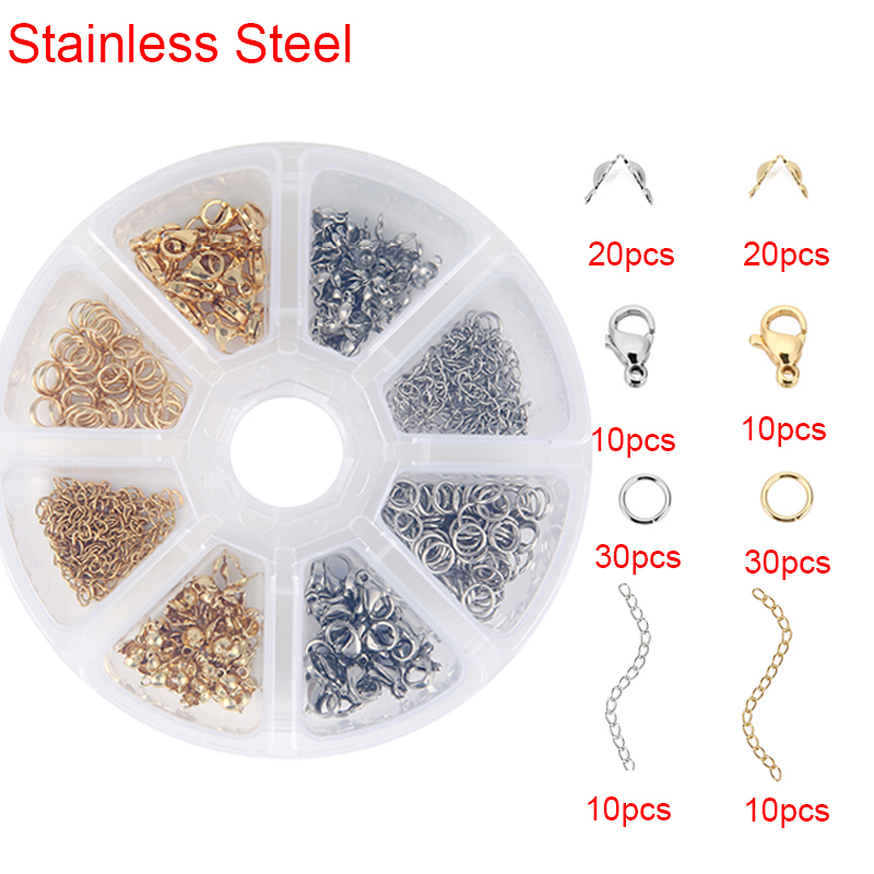 Jewelry Making Kit Set Box Stainless Steel Open Jump Rings Lobster Clasps Earring Hooks For Bracelet Findings Necklace Supplies: WHITE