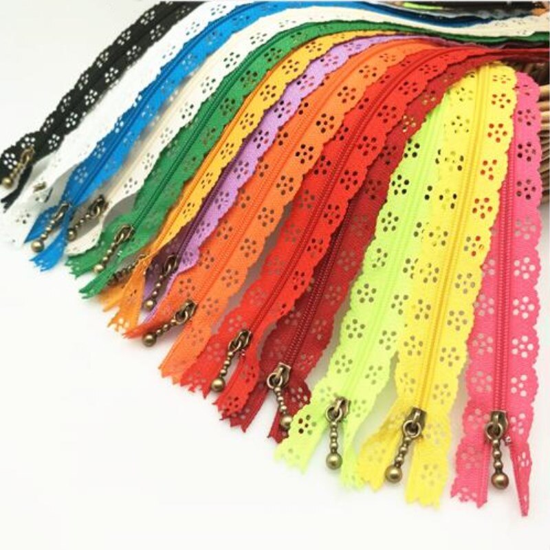 Willekeurige kleur 10 stks/partij 30 cm ritsen lace nylon afwerking rits voor naaien jurk AA7459