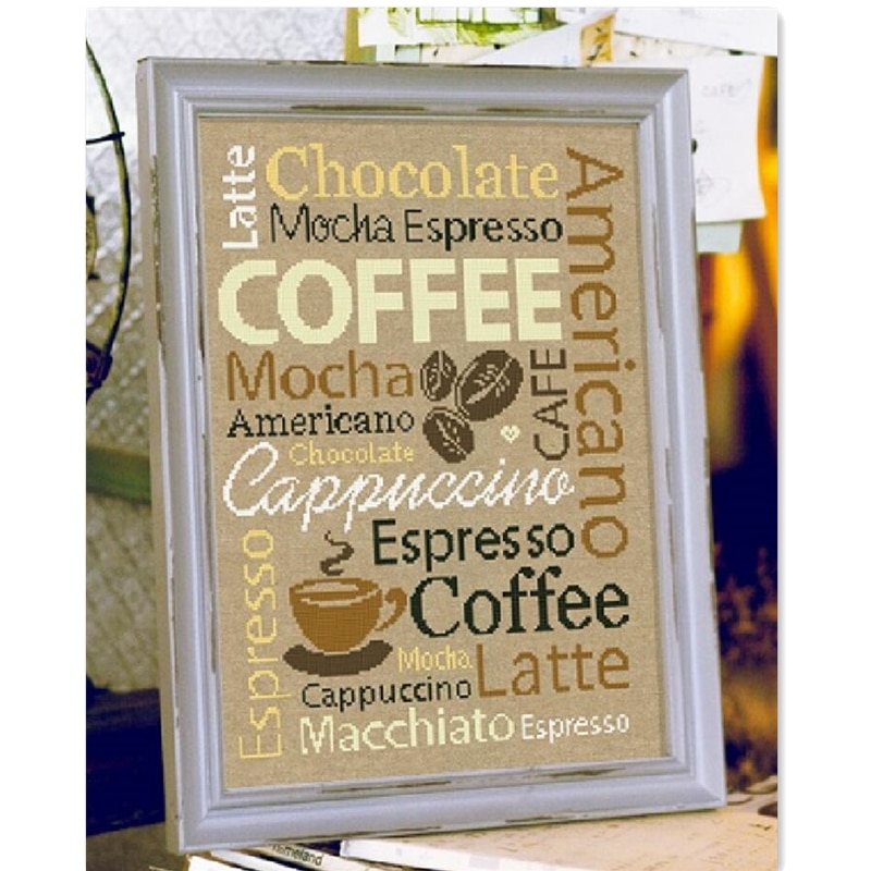 Café lettre chocolat point de croix kit coton fil de soie 14ct lin lin lin broderie broderie broderies