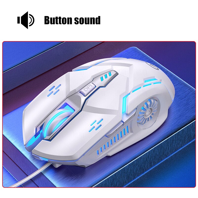 Gaming Mouse Colorful Silent Suitable For Laptop Gamers Mouse 6-button With DPI Optical Sensor RGB Optical Mechanical Mouse: White Voiced