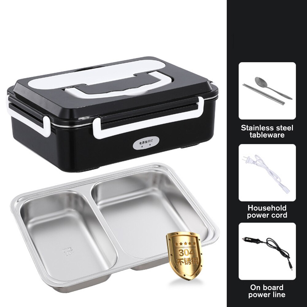 Food thermal insulation electric lunch box portable food electric heater household vehicle mounted food heating lunch box: black / AU