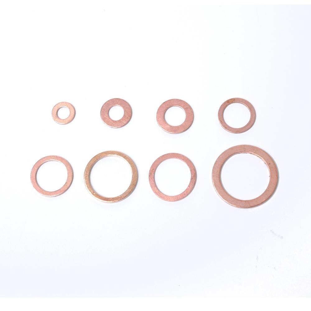 80 Pcs 8 Sizes Solid Copper Washers Sump Plug Assortment Washer Set Plastic Box Hardware Auto Accessories