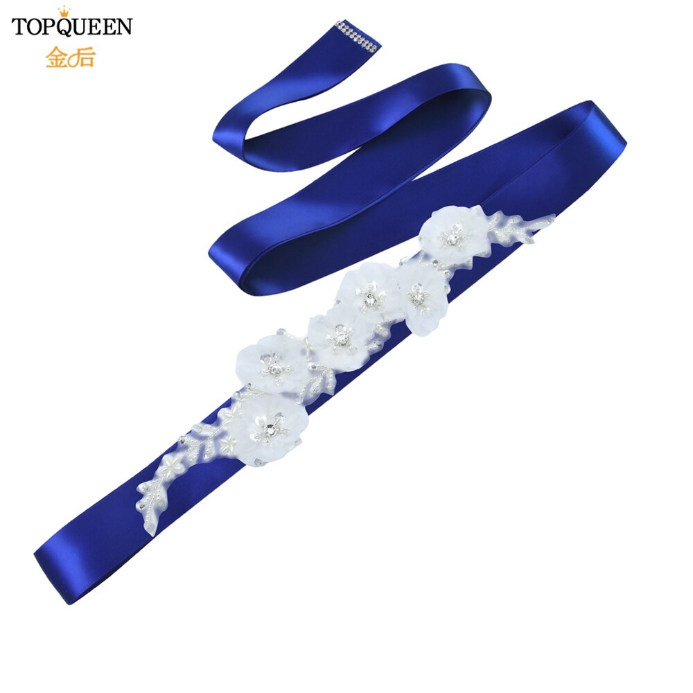 Topqueen Luxe Bruids Riem Applique Riem Met Bloem Bridal Accessoires Sash Vrouwen Witte Bloem Riemen Riem S249: Royal Blue