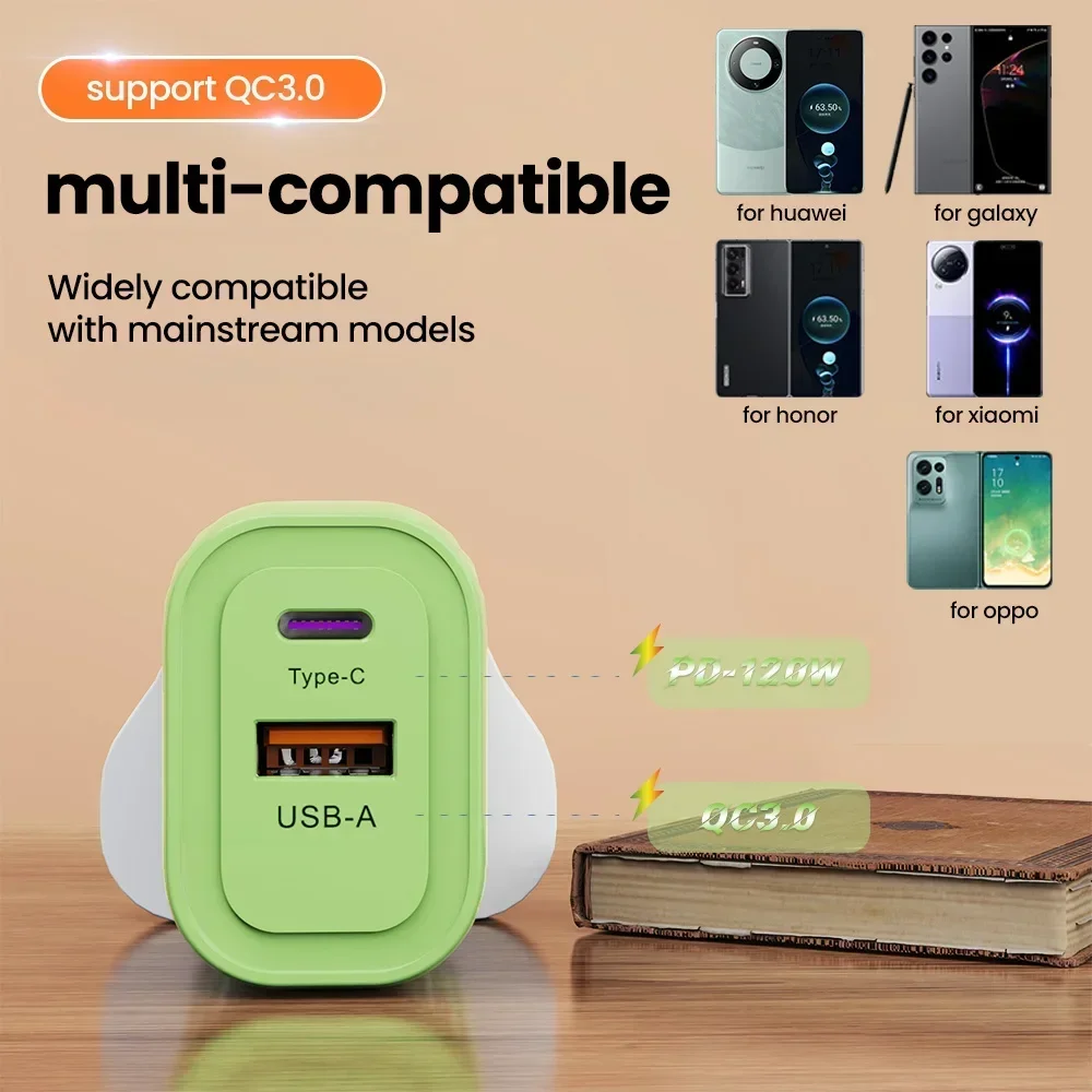 120W Charger Fast Quick Charging PD QC 3.0 USB Type C Charger Fast Charging EU/US/UK Plug Adapter For iphone 15 Samusng S23