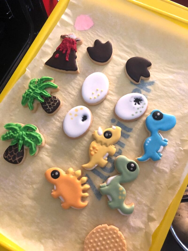 8 Stks/set 3D Dinosaurus Cookie Postzegels Plastic Cookie Biscuit Decoratie Mold Dierlijke Vorm Cookie Cutters Fondant Mallen