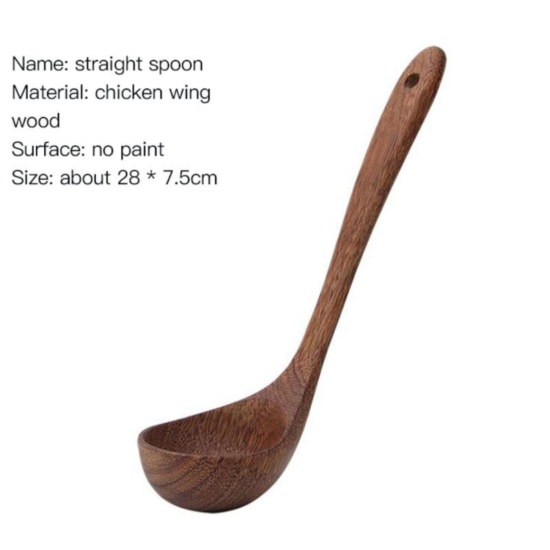 Natuurlijke Houten Servies Lepel Pollepel Turner Lange Rijst Vergiet Soep Skimmer Koken Lepels Scoop Keuken Tool Set: 12