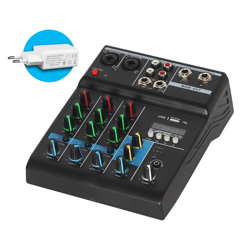 Professionele Audio Mixer 4 Kanalen Bluetooth Sound Mixing Console Voor Karaoke Ktv Met Geluidskaart Usb Effecten: Black