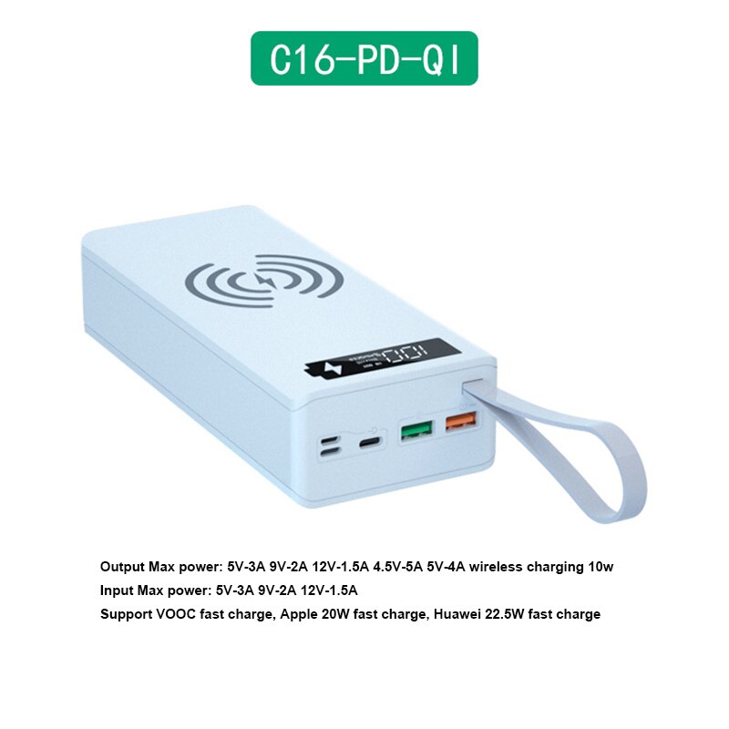 16*18650 batteri power bank taske oplader boks holder dobbelt usb lcd display support hurtig &amp; trådløs opladning til iphone 13 xr 12: Hurtig trådløs hvid