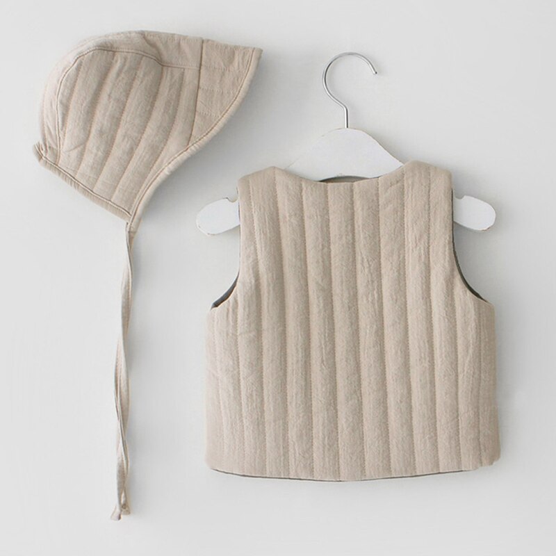 Baby Dubbelzijdig Vest Kids Meisje Jongen Herfst Winter Vest Jas Thicken Gewatteerde Uitloper Mouwloze Jas + hoed Outfits