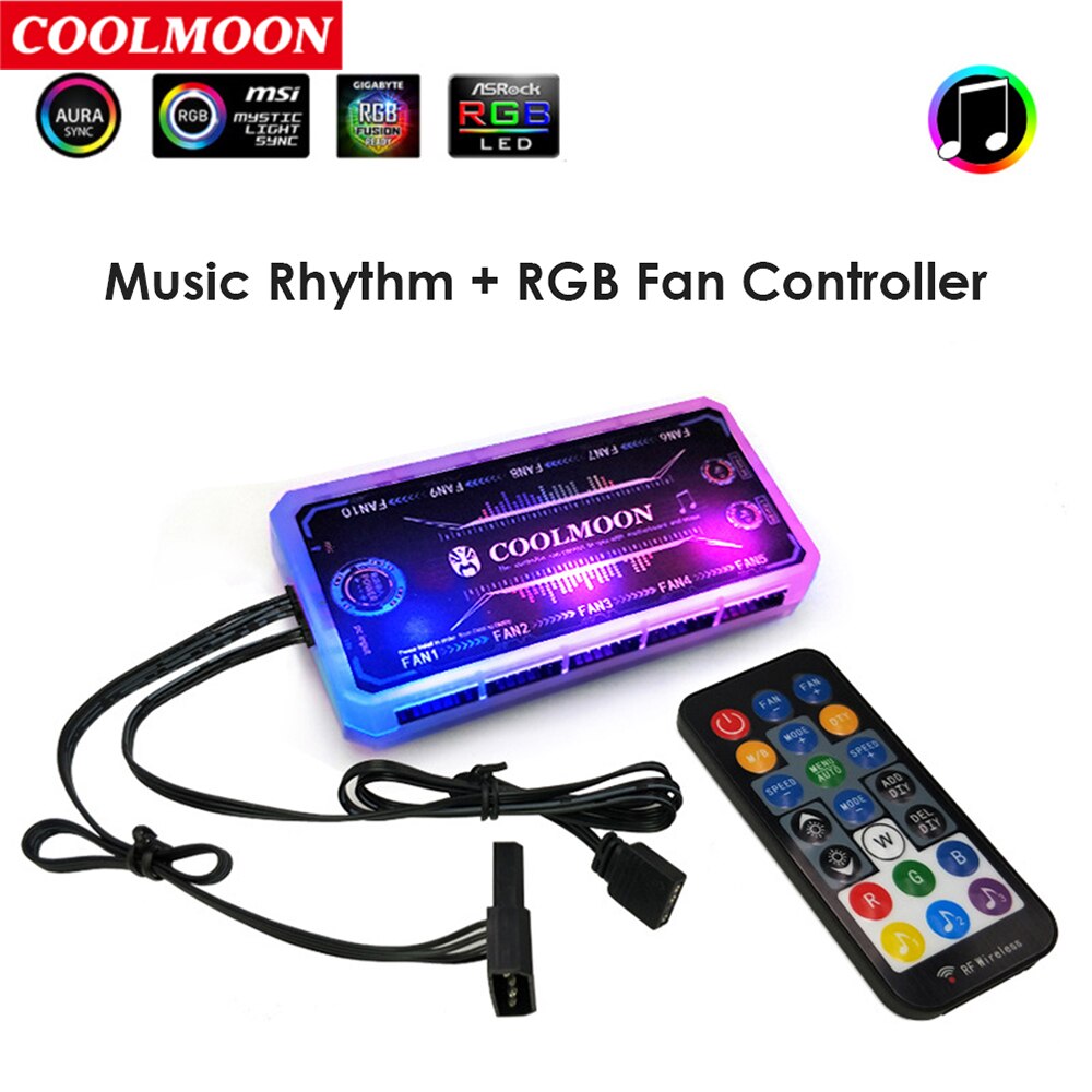 Coolmoon Rgb Controller Voor Case Led Verlichting 6Pin 5V Rgb Fan 4Pin Licht Streep Rf Afstandsbediening Voor Computer pc Case Led Strip