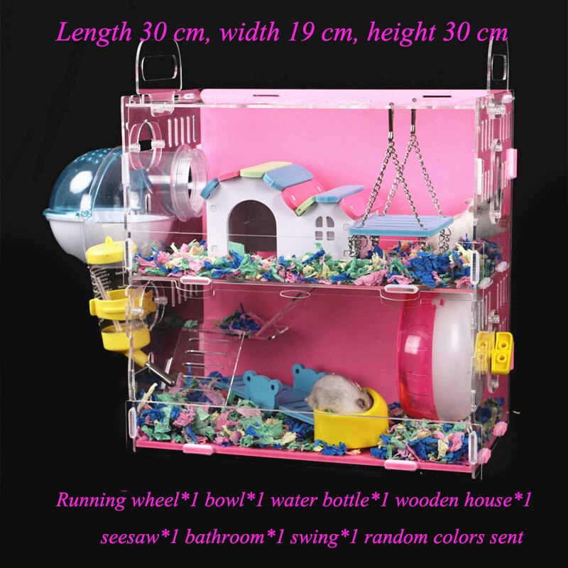 Hamsterhuis acryl cavia kooi dubbellaags oversized villa kleine dierenbenodigdheden speelgoedset 30 x 19 x 30cm: Stijl-d
