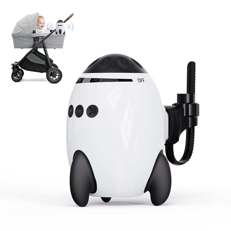 Przenośne urządzenie robić usypiania z białym mamłasem i uspokajacz robić wózka dziecięcego: Wielofunkcyjne bezprzewodowe urządzenie Bluetooth z kojącą muzyką.