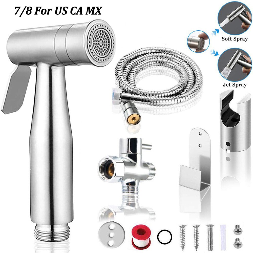 Bidet Sprayer Set Toilet Handheld Two Function Bidet Shower Faucet Bathroom Stainless Steel Hand Tank Hooked Holder Easy Install: 521For US CA MX7 8