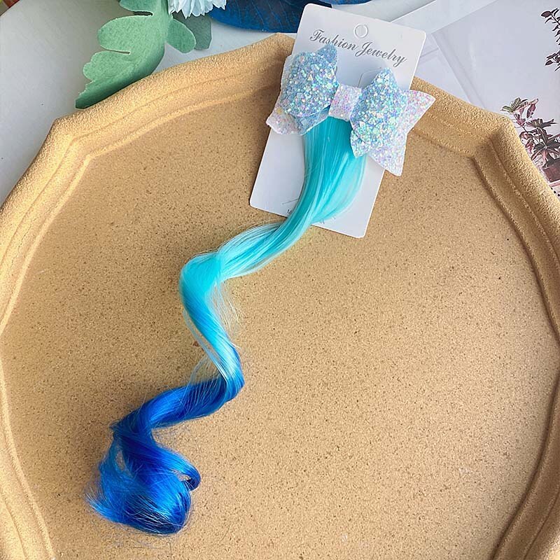 1-2 pz ragazze parrucche colorate coda di cavallo ornamento per capelli principessa fiocchi fasce elastici copricapo treccia regalo per bambini accessori per capelli: 1