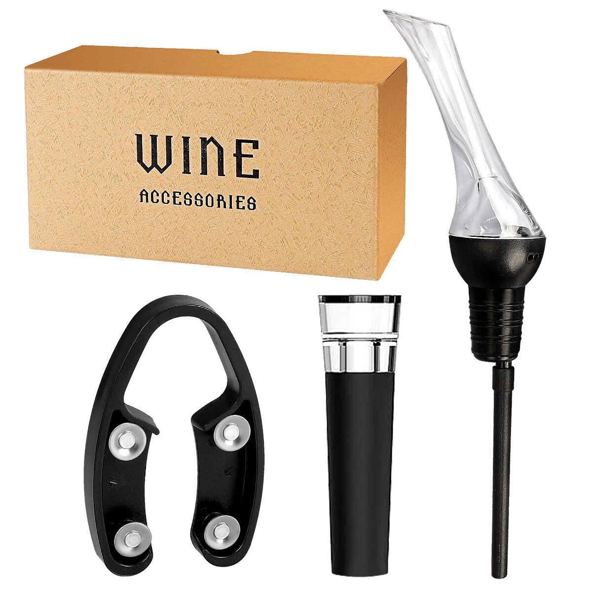 Wine Accessories Set Portable Fast Decanting Aerator Pourer Vacuum Bottle Stopper Foil Cutter Kit Kitchen Tools Bar Accessories: 3 in 1 Set