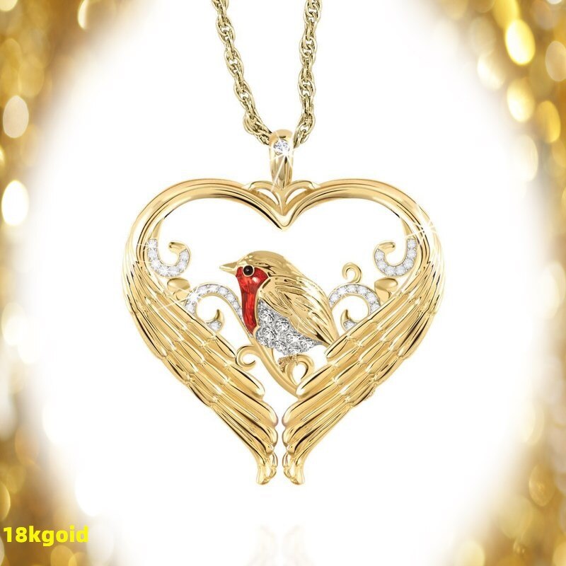 collares para mujer collar hombre andywen colgantes plata de ley 925 mujer collares de Exquisito y colgante de pájaro dorado. Collar de pájaro dorado protegido por alas de ángel. Buenos para niñas