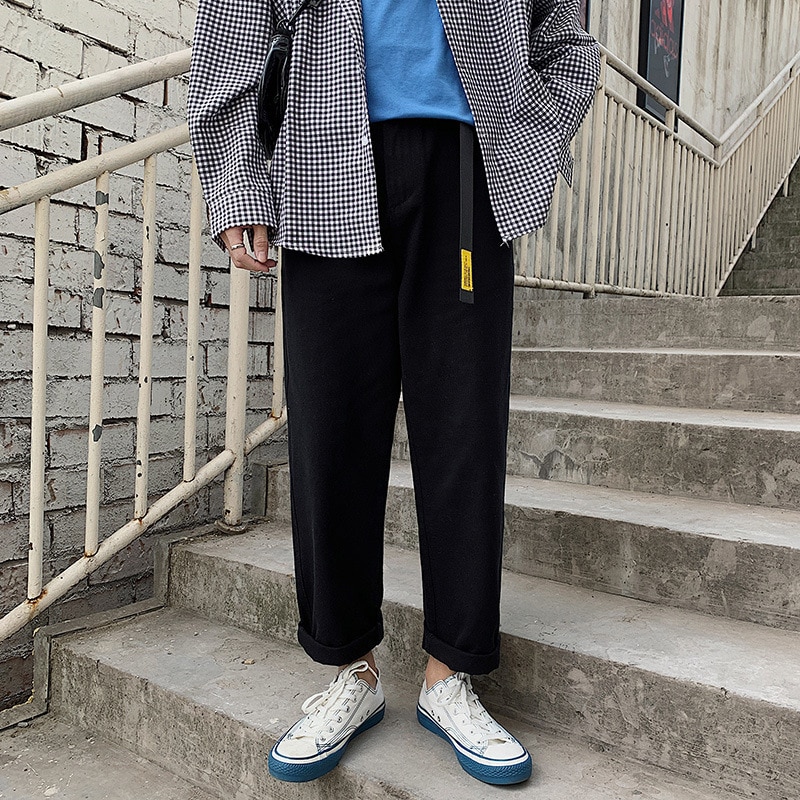Cool herre stil løse store ben lige student jeans bukser point far brede ben casual bukser