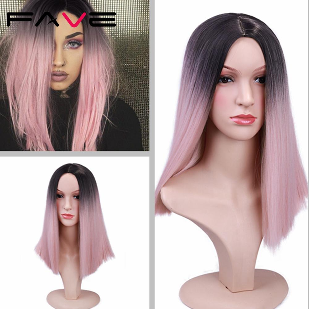 Yndlings syntetisk bob paryk lige sort rød pink blå grå orange farve varmebestandig fiber syntetisk cosplay festhår til kvinder: Lyserød