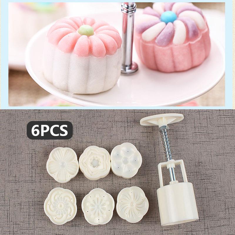 6 stijl stempels 50g gebak maancake gereedschappen ananas cakevorm economische koekjesvormpjes chinese maancakevorm