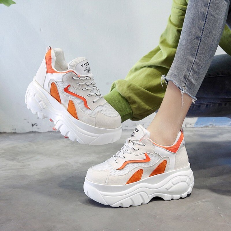 Kvinnor skor platå sneakers höga dolda klackar skor hiss wedges skor kvinnliga sneakers dam promenadskor  e15-20