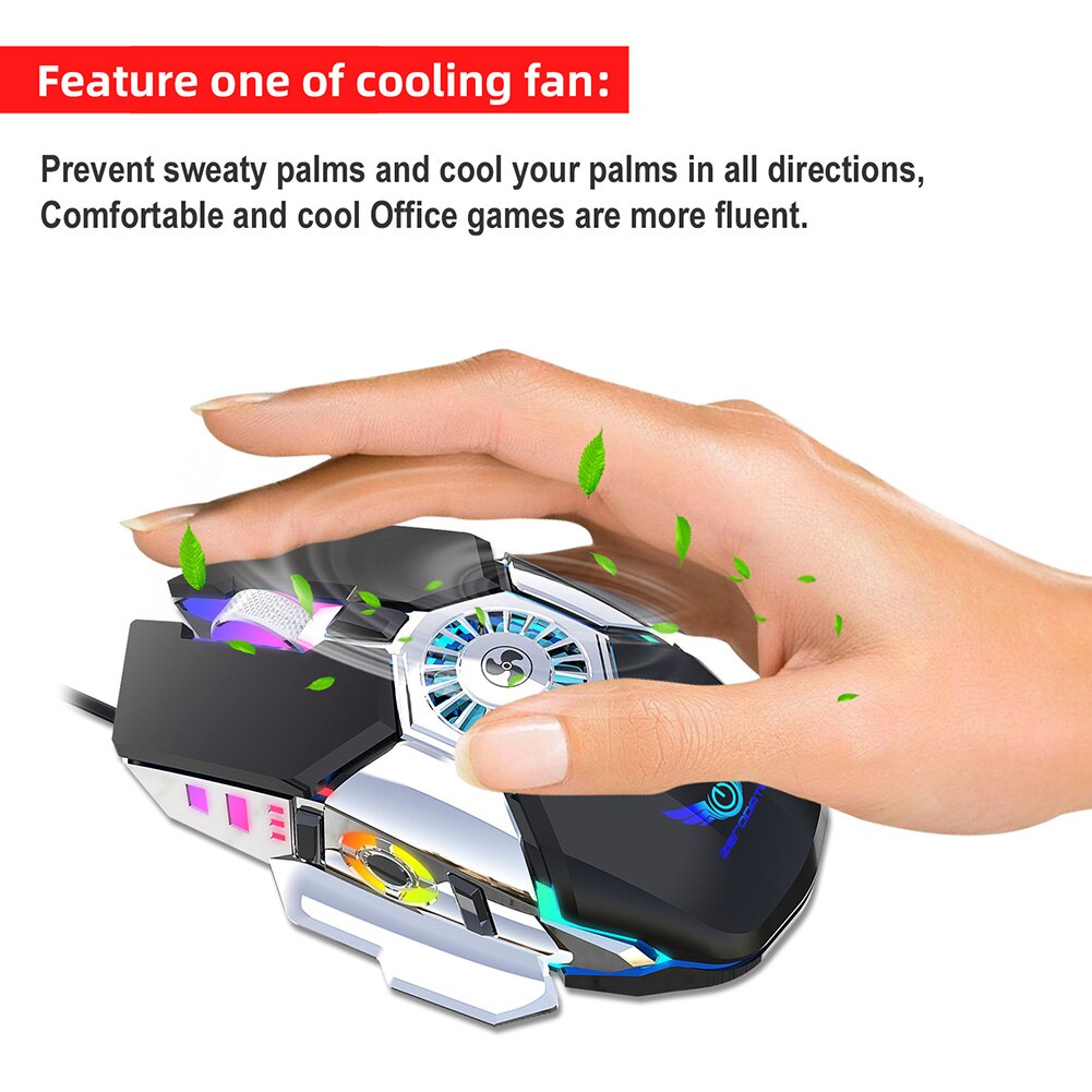 Gaming Mouse with Cooling Fan 1000-1600-6400 DPI Optical Mice for PC Gamer Laptop Desktop Computer Mouse