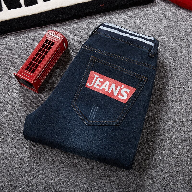 Pluss størrelse 44 46 48 klassiske, løse, rette jeans til menn virksomhet uformelle denim stretchbukser til menn svart blå bukser