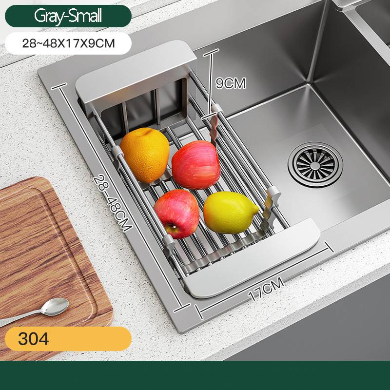 Égouttoir à vaisselle, panier de vidange d'évier en acier inoxydable, évolutive, rangement de cuisine, égouttoir pour légumes et Fruits, organisateur universel: Black