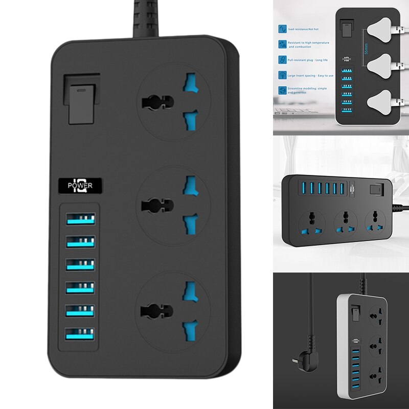 Power Strip with USB with 3 Outlets 6 USB Charger, Multifunction Desktop Charging Station for Home Office Dorm
