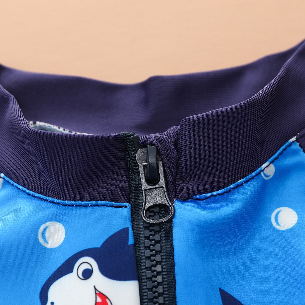 Cartoon Shark Lange Mouwen Badpak Jongen Snel Droog Zwemmen Jumpsuit Rits Strand Sport Professionele Meisje Badmode Badpak