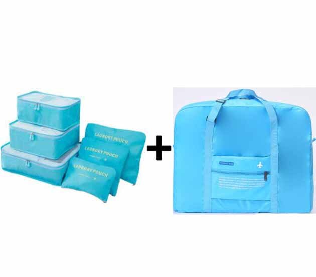 IUX Travel Handbags Clothes Organizer Travel Bag Large Capacity Bag Women Nylon Folding Bag Unisex Luggage Traveling: new light blue