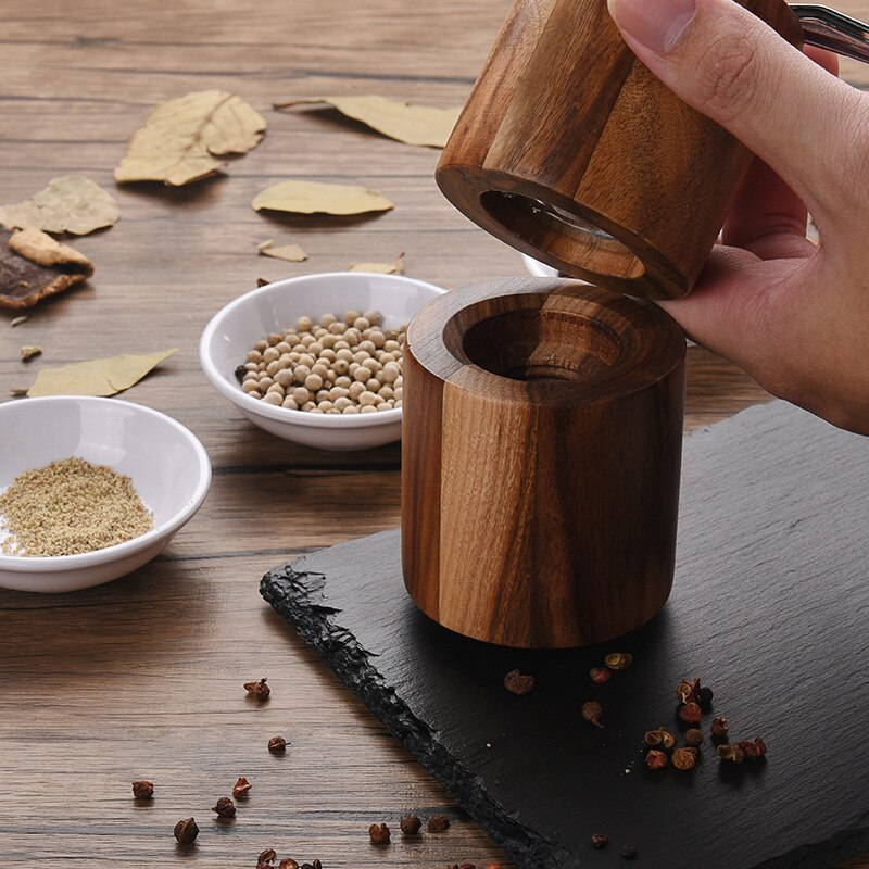 Wooden Salt and Pepper Grinder,2Pcs Acacia Salt&Pepper Grinder and Shaker Set One Pepper Mill and One Salt Shaker Wood Body with