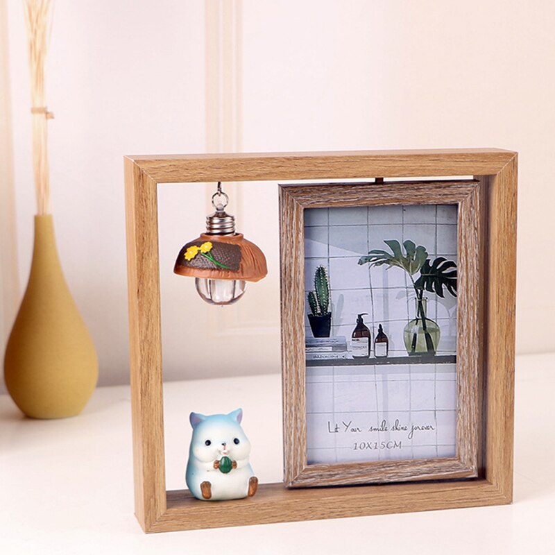 Marco de foto de madera giratorio de doble cara con patrón de dibujos animados 3D, decoración creativa de estilo nórdico,: 6