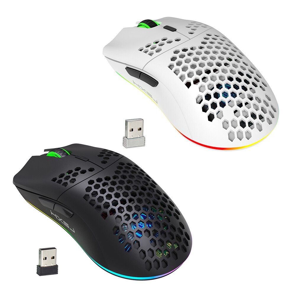 HXSJ T66 RGB Wireless Gaming Mouse Honeycomb Shell 7 Macro Programmable Buttons Rechargeable Optical Mice for PC Gamer Mouse
