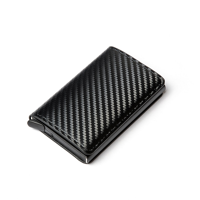 Bycobecy Clutch Pop-up Smart Wallet Cardbon Fiber RFID Metal Card Holder Leather Aluminum Box Slim Thin Card Case