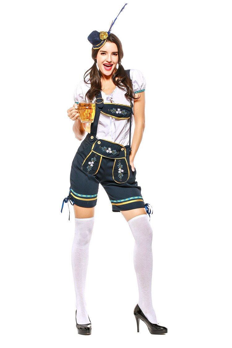 Deluxe tysk oktoberfest kostyme lederhosen bayersk øl featival mann kvinne bar hushjelp antrekk par kostymer: Kvinner / Xl