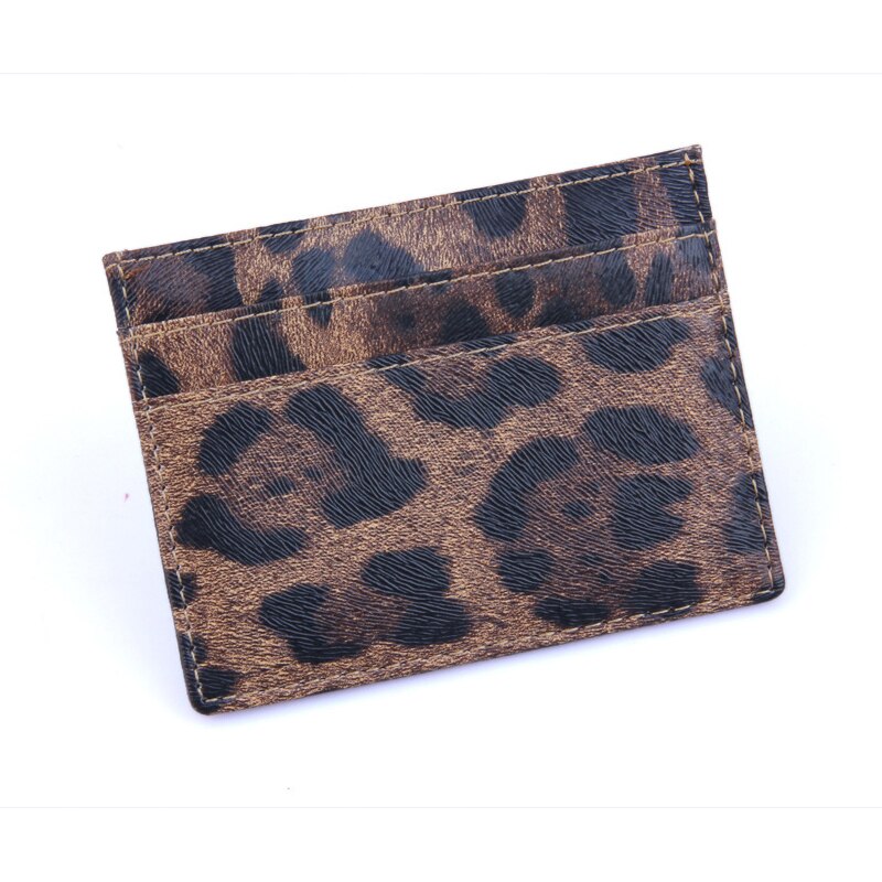 Liten mini leopard mønster pu skinn bank business id kortholder lommebokveske for menn kvinner unisex