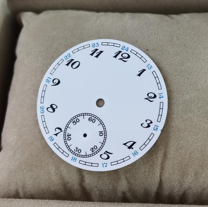 Watch parts watch accessories 39mm White enamel Watch dial black Big numbers Blue 24-hour small number second hand At 6 o'cloc