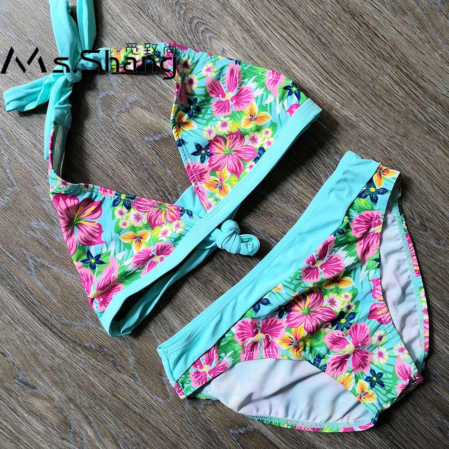 6-16 Year Print Teenager Girl Bikini Two Piece Children Swimsuit Kids Swimwear Floral Bathing Suit Child Girl Swimming Suit Blue