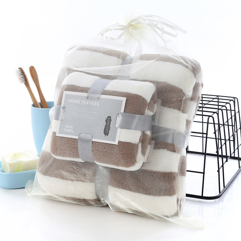 Coral Fleece Cation Face Towel + Bath Towel Set Thick Absorbent Bathroom Towels For Swimming Travel Sports Towel Set: Coffee