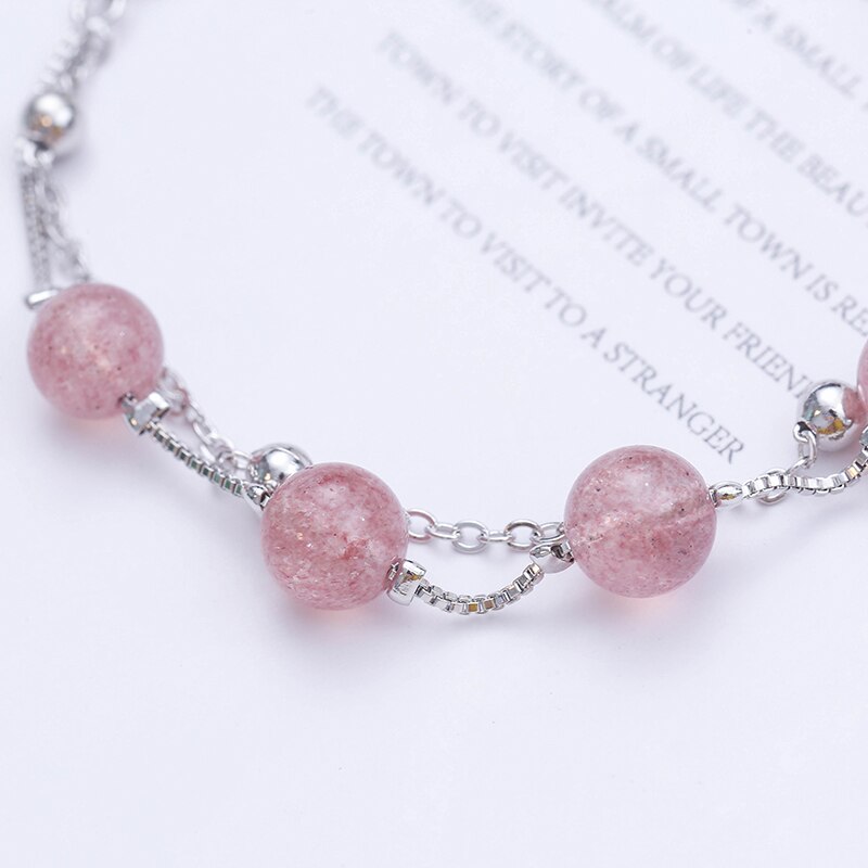 JLB1256 Double Strawberry Crystal Powder Crystal Beautiful Peach Blossom Simple Sen Boudoir Bracelet