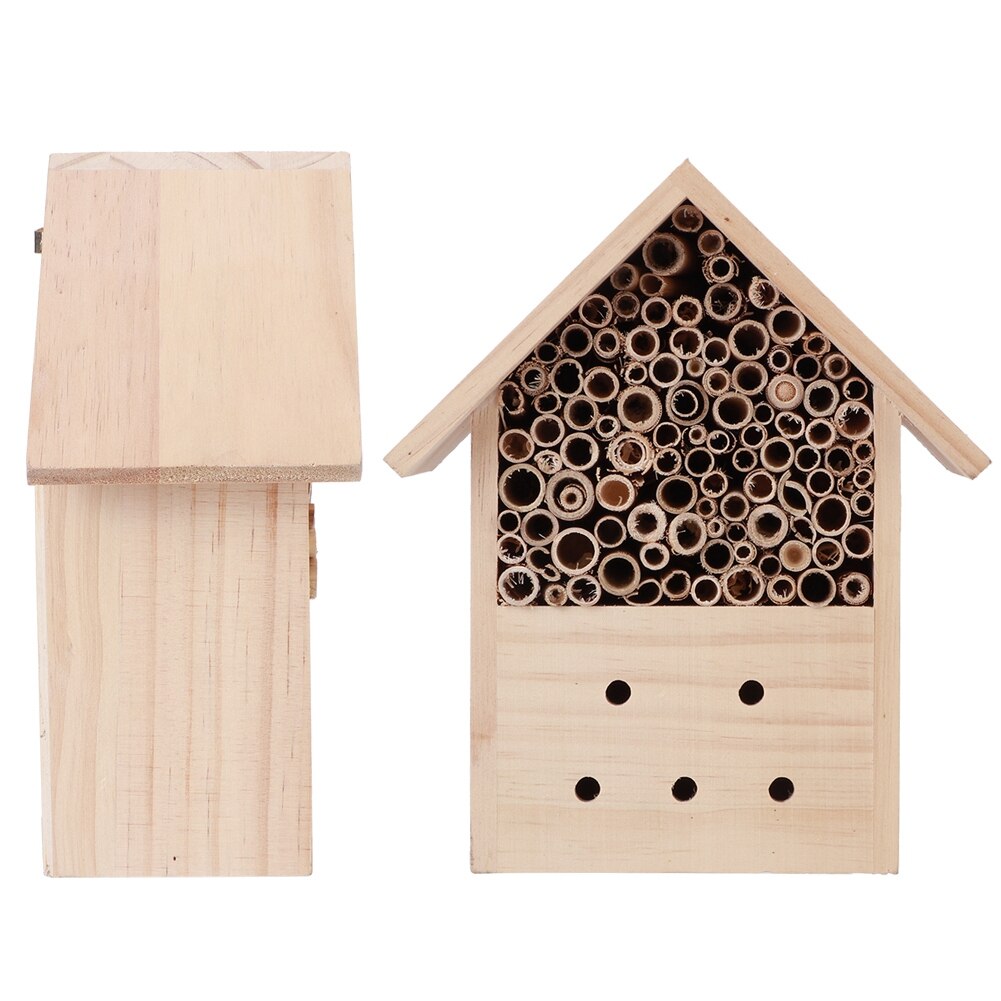 Outdoor Mini Pine Wood Insect Bee House Shelter Handwork Art Craft Garden Decoration Ornament Insect Nesting Box