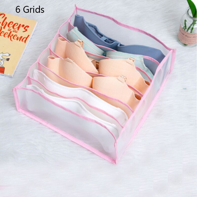 Dormitory Closet Organizer For Socks Home Separated Underwear Storage Box 6/7/11 Grids Bra Organizer Foldable Drawer Organizer: Pink-6 Grids