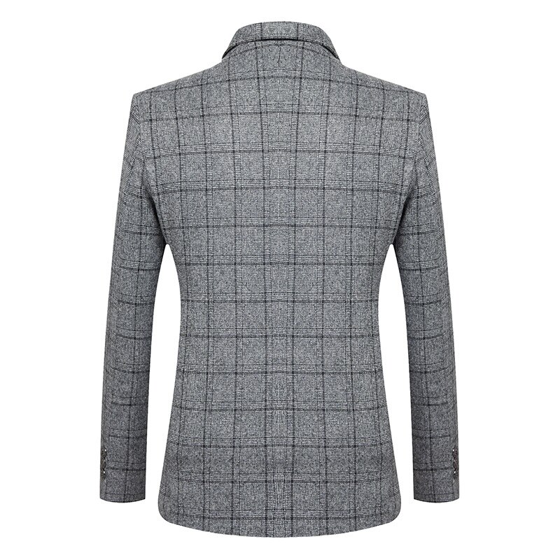 Brand Men's Business Casual Blazer Jacket Slim Gray Plaid Business Dress Suit Coats Male Formal Work Party Clothing
